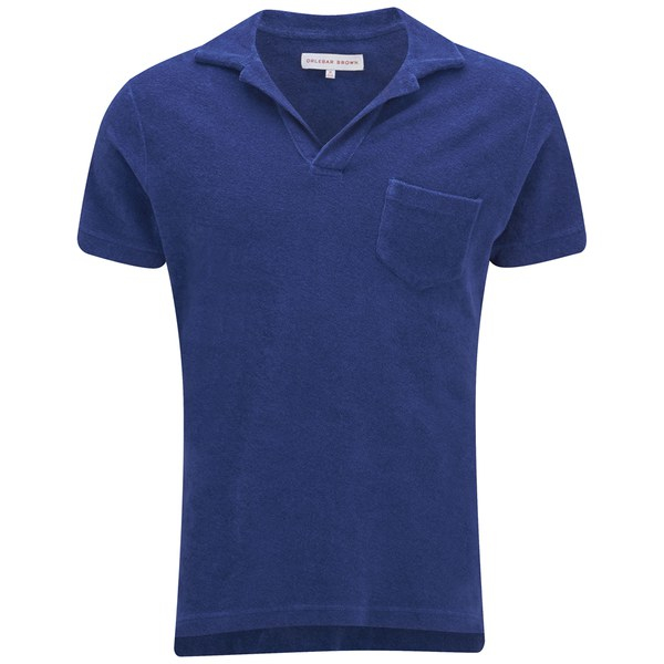 Orlebar brown Men s Towelling Open  Neck  Polo Shirt  in Blue 