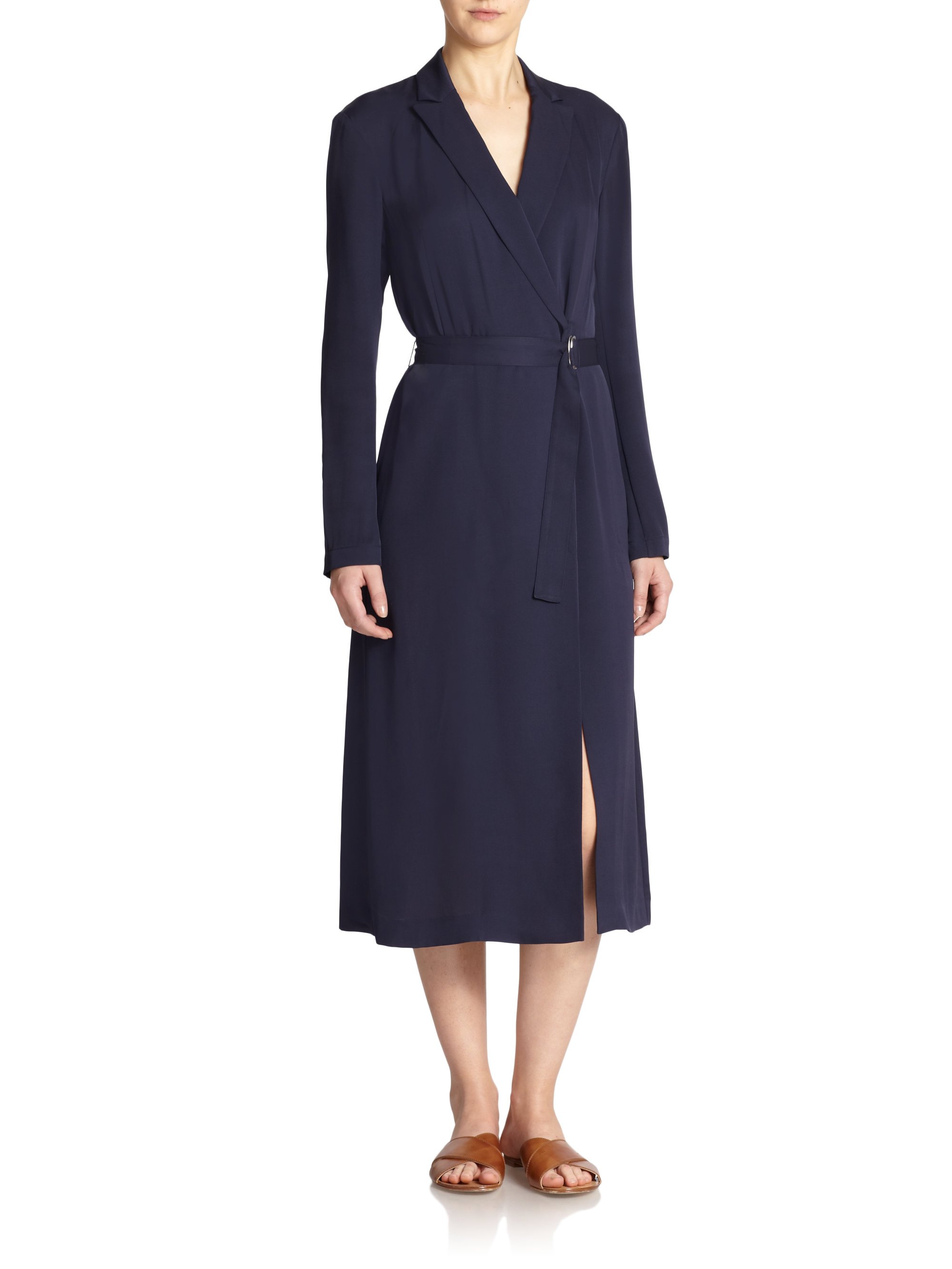 Theory Amit Silk Wrap Dress in Blue (NAVY) | Lyst