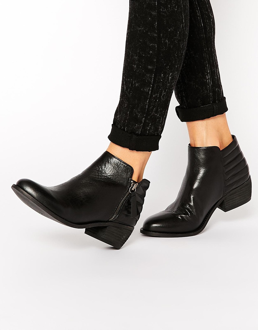 Dune Petrie Black Leather Ridge Flat Ankle Boots in Black | Lyst