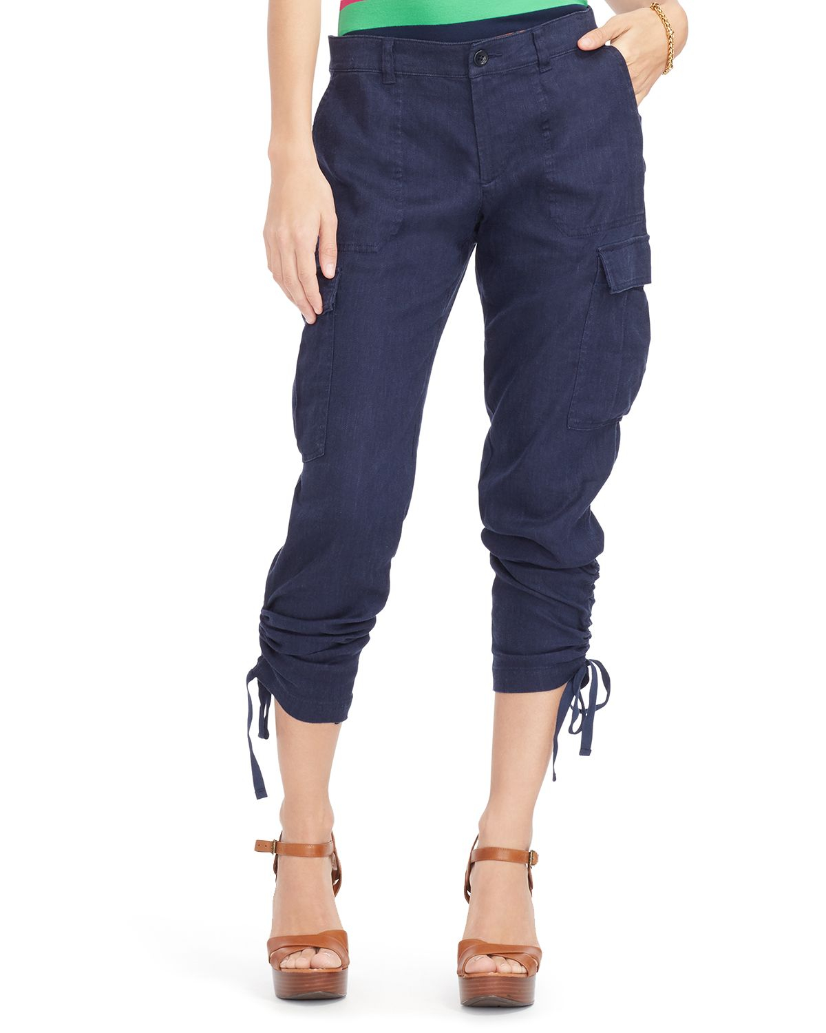 Ralph lauren Lauren Drawstring Cuff Crop Cargo Pants in Blue | Lyst