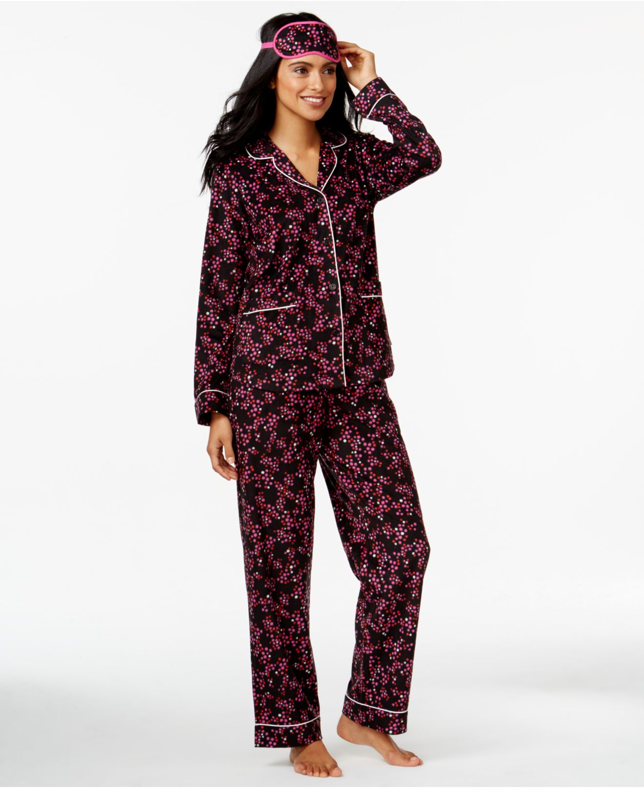 Dkny Top And Pajama Pants Set With Matching Eyemask in Black (Multi Dot ...