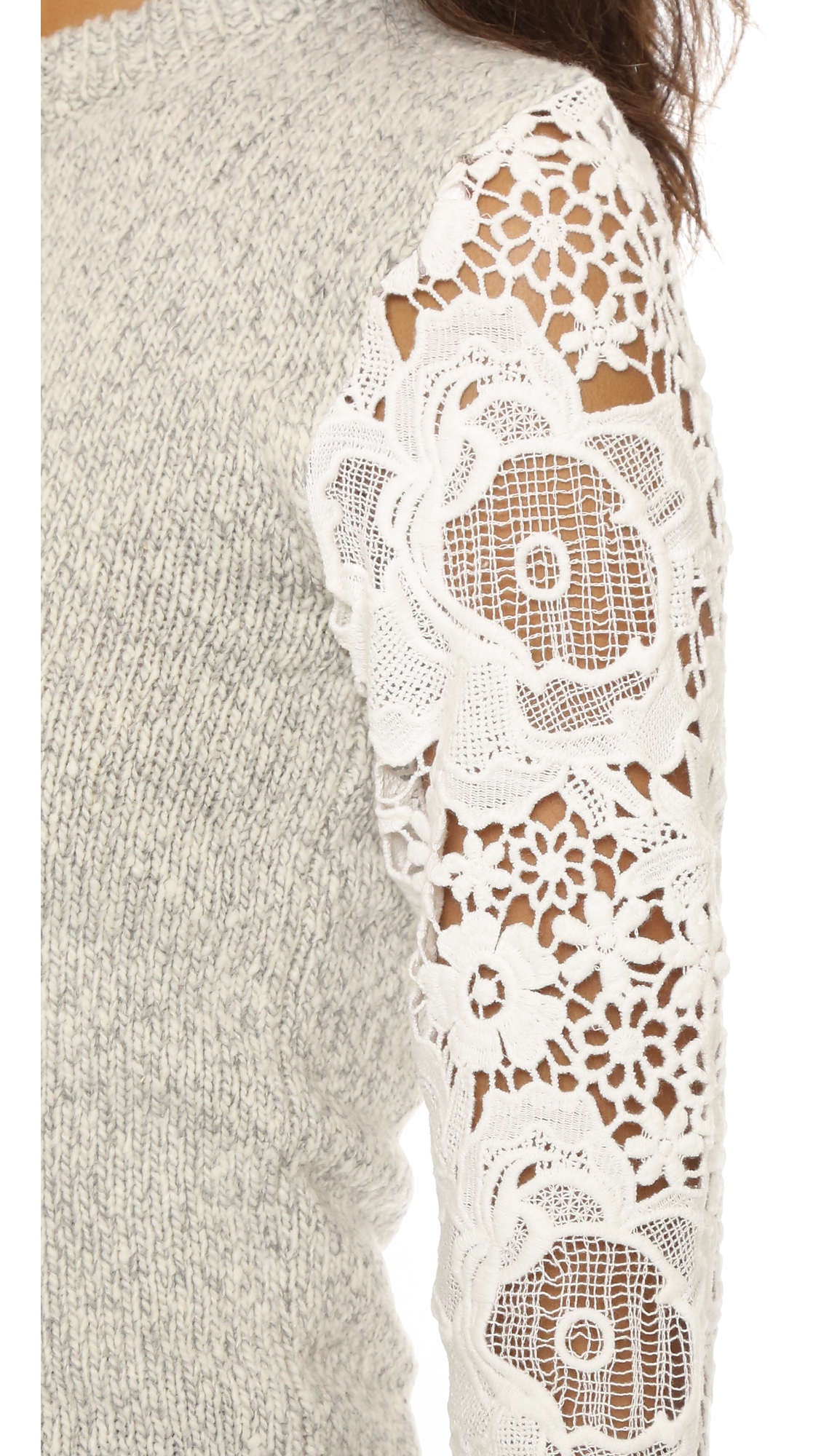 Lyst - See By ChloÃ© Pullover Sweater With Lace Sleeve Detail - Milk in White
