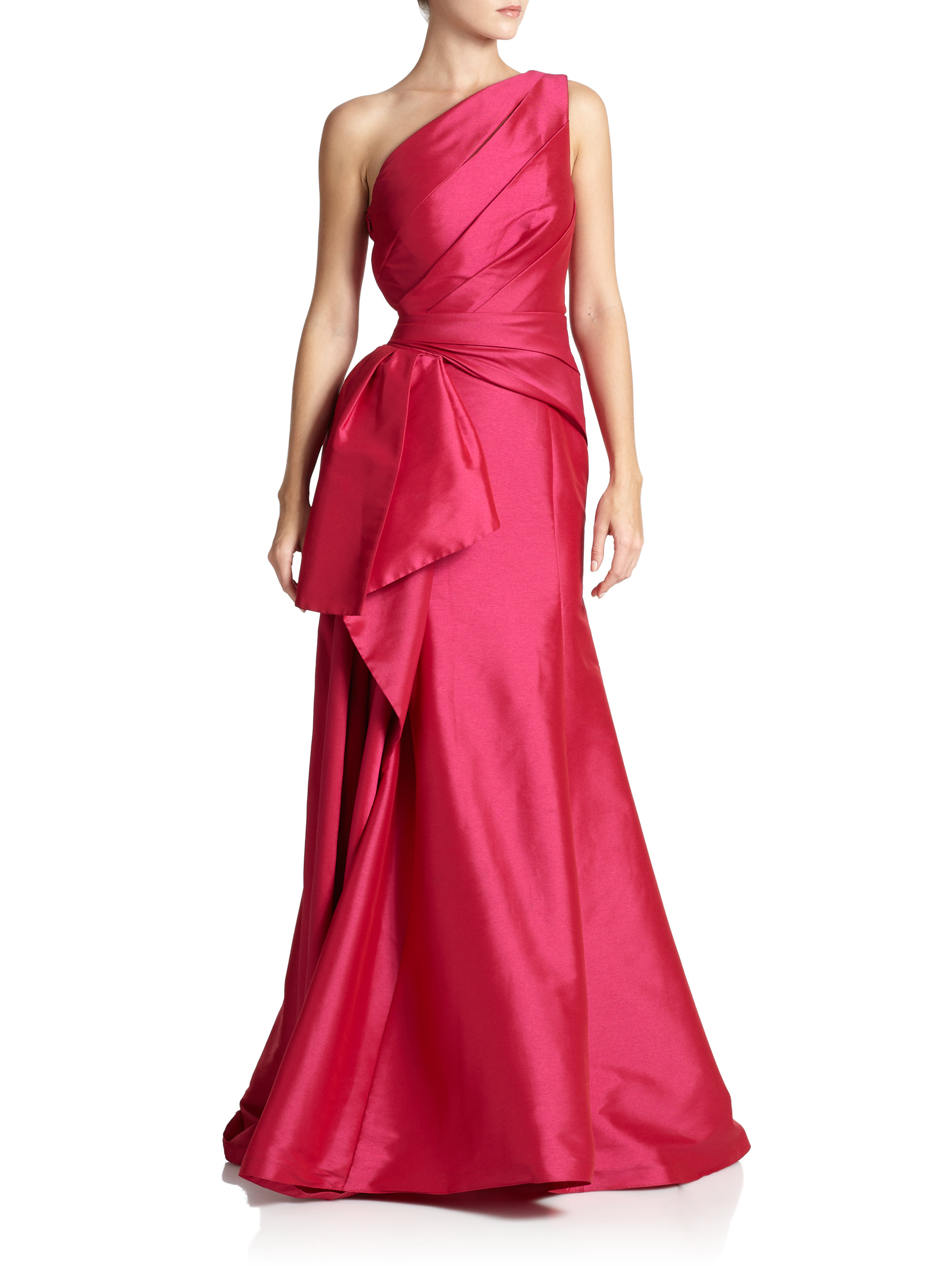 Ml monique lhuillier Faille Satin One-Shoulder Gown in Pink | Lyst