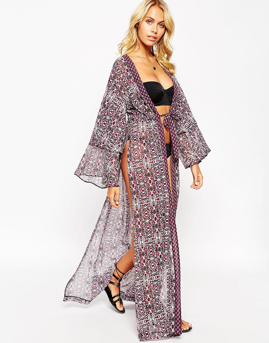 ASOS Mixed Tile Print Layered Sleeve Maxi Beach Kimono in