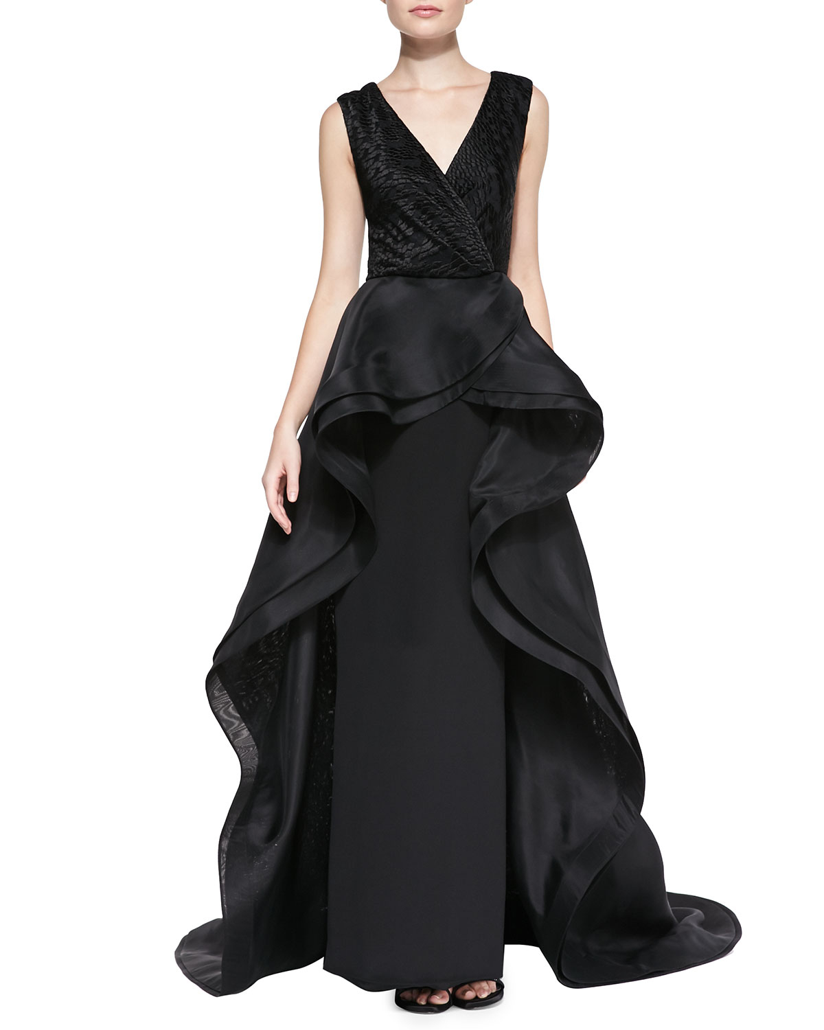 Lyst - Christian Siriano Sleeveless Flounce Overlay Gown in Black