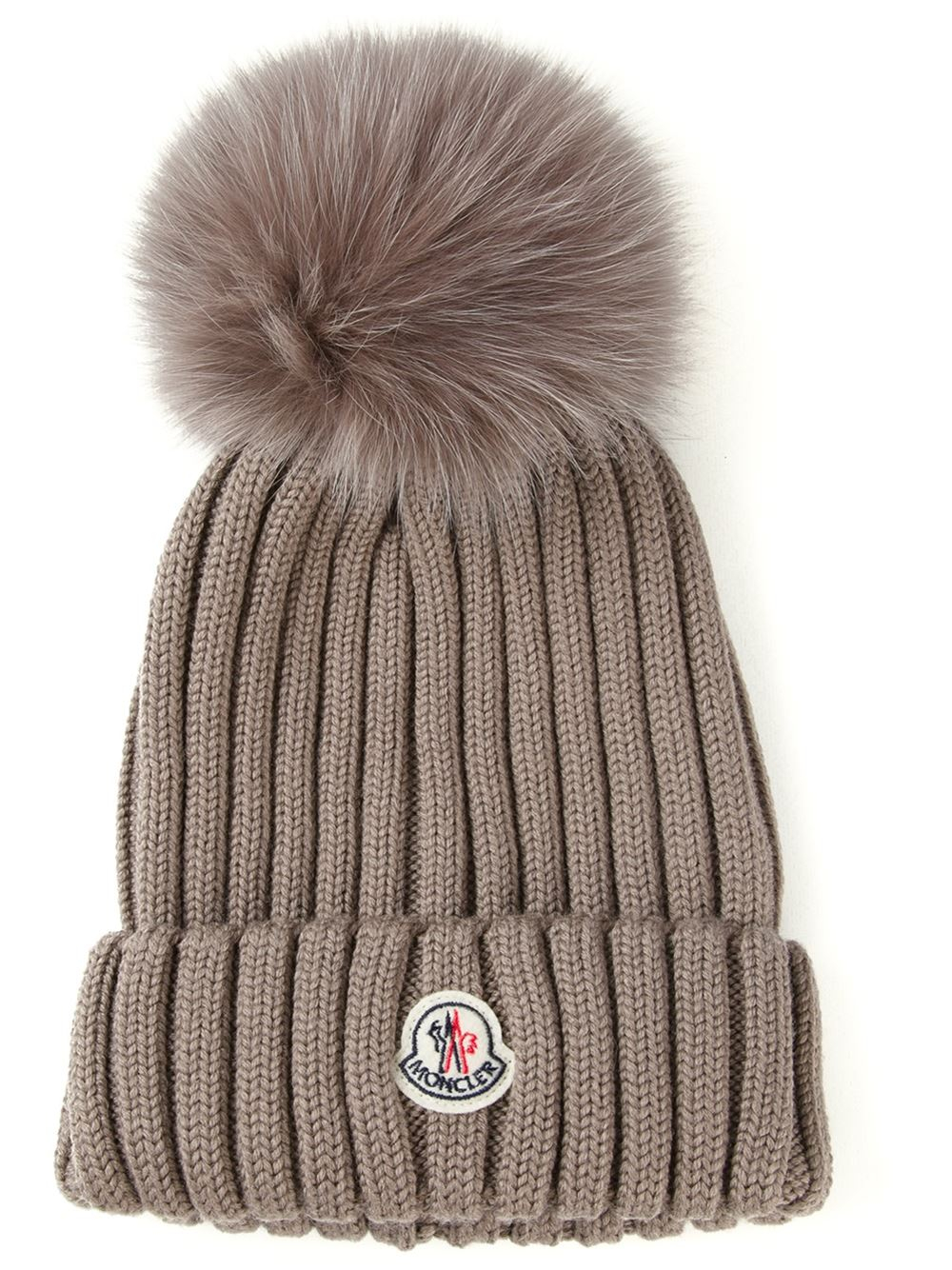 Lyst - Moncler Ribbed Knit Beanie in Brown