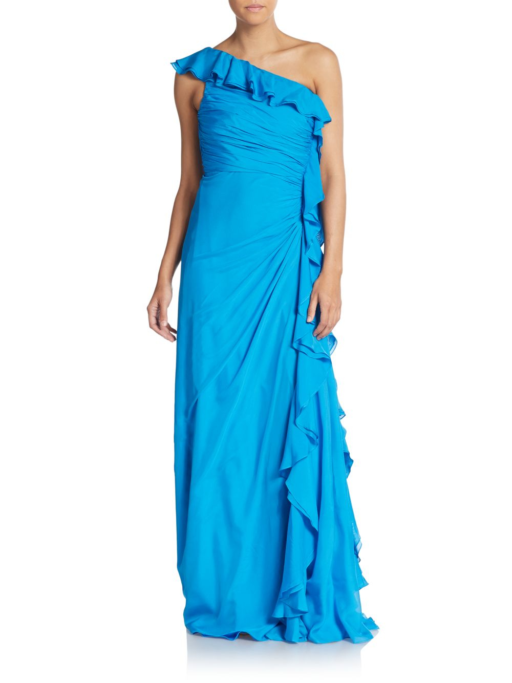 badgley mischka sequin ruffle gown