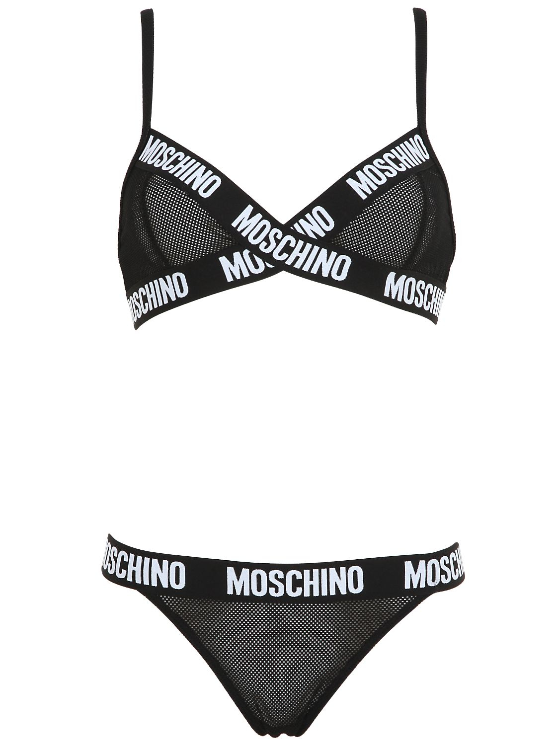 Lyst - Moschino Logo Trim Mesh Triangle Bra in Black