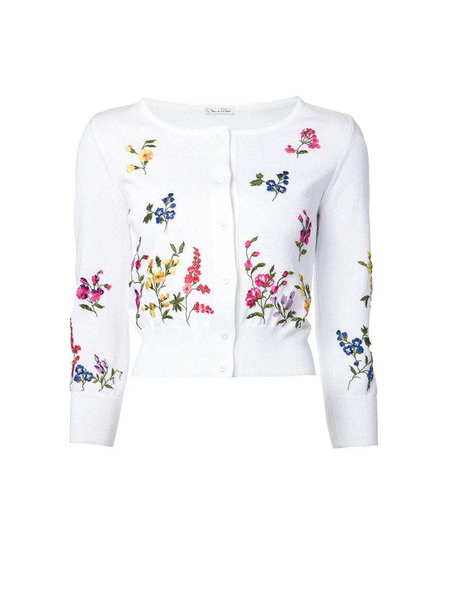 Lyst Oscar De La Renta Floral Embroidered Cardigan  in White