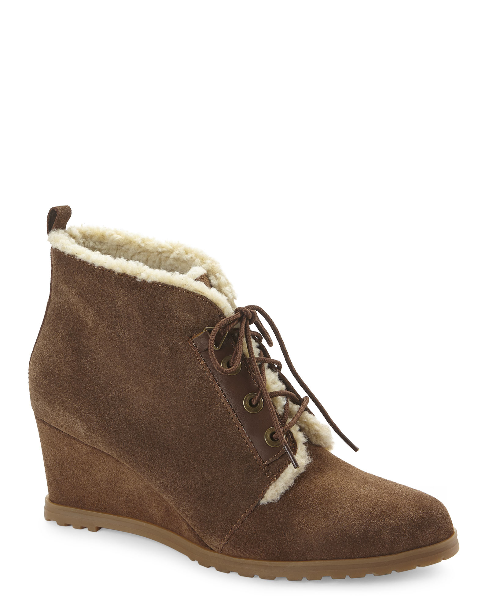 shearling wedge booties