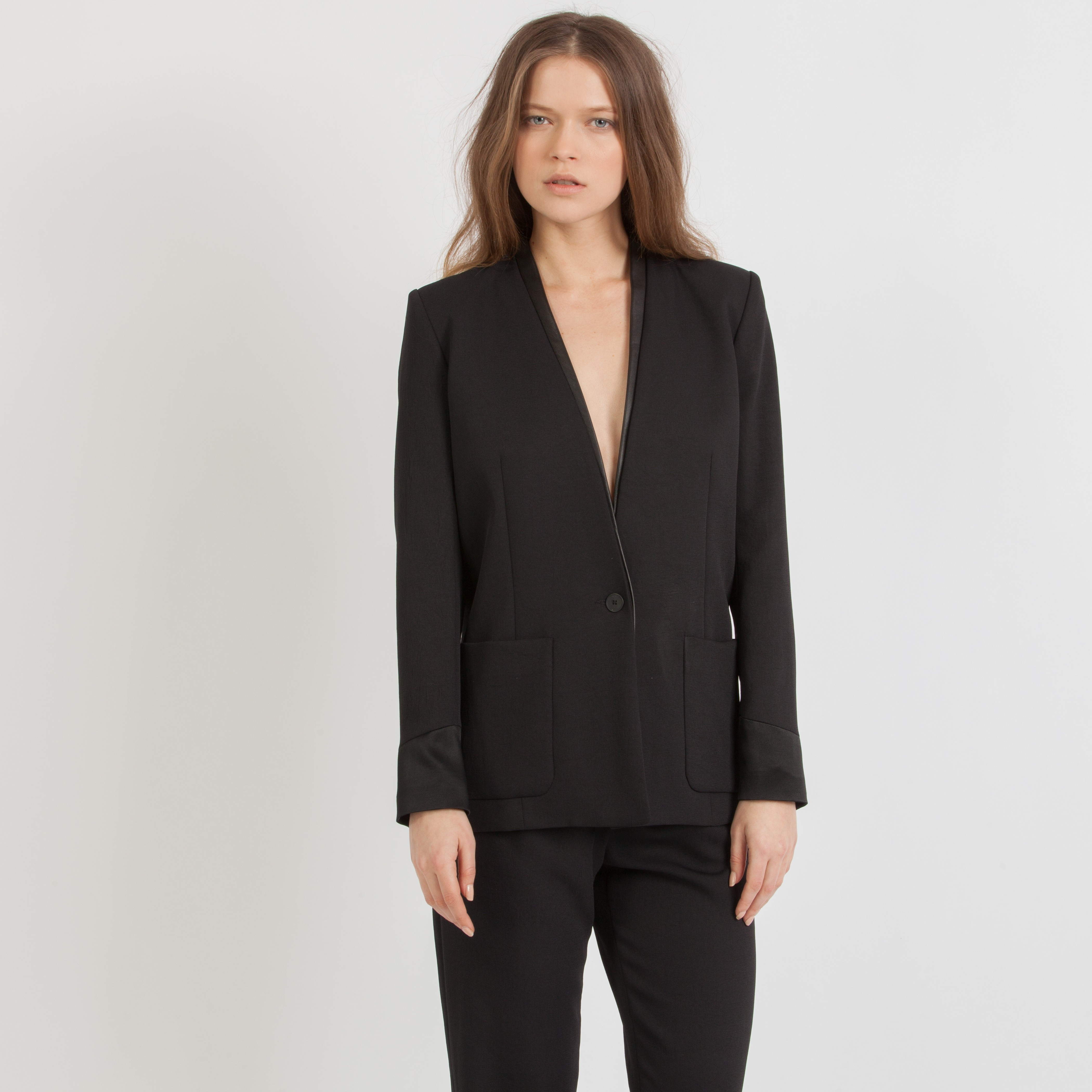 Maje Fun Lapelless Blazer in Black | Lyst