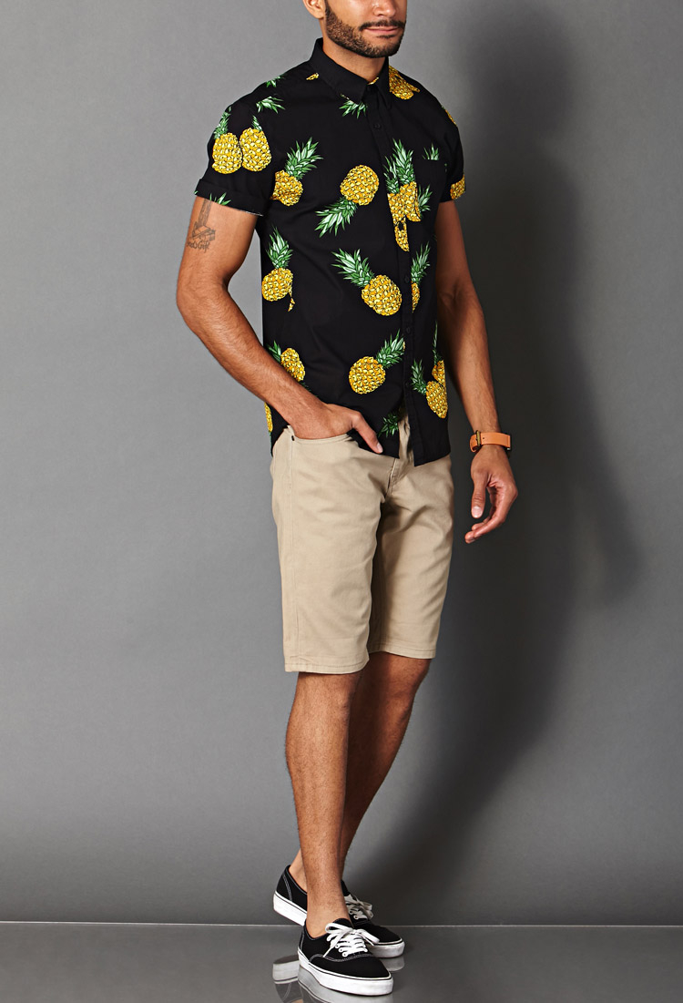 Lyst - Forever 21 Pineapple Print Cotton Shirt in Black for Men