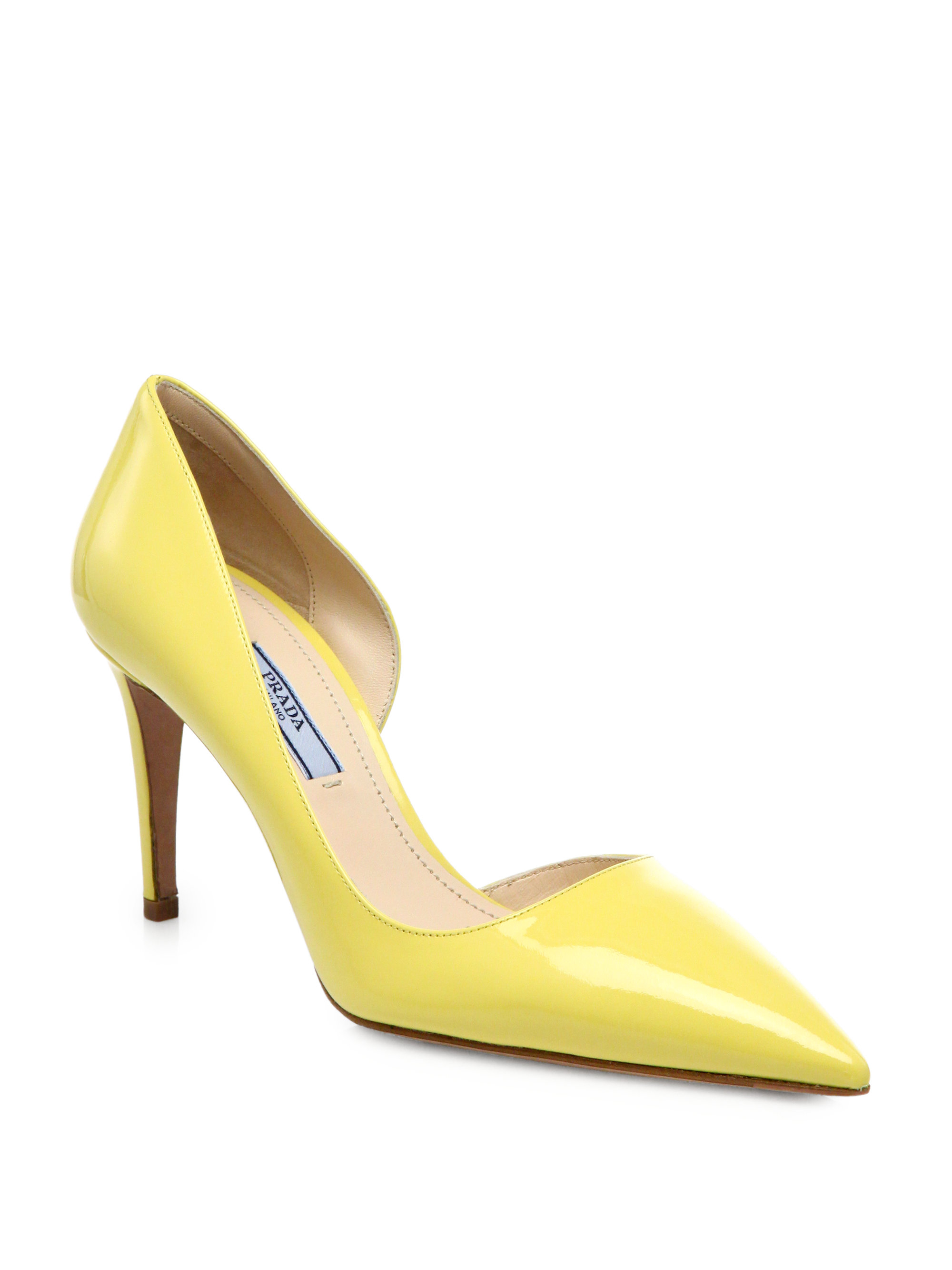 Prada Patent Leather Dorsay Pumps in Yellow (ANANAS-YELLOW) | Lyst  