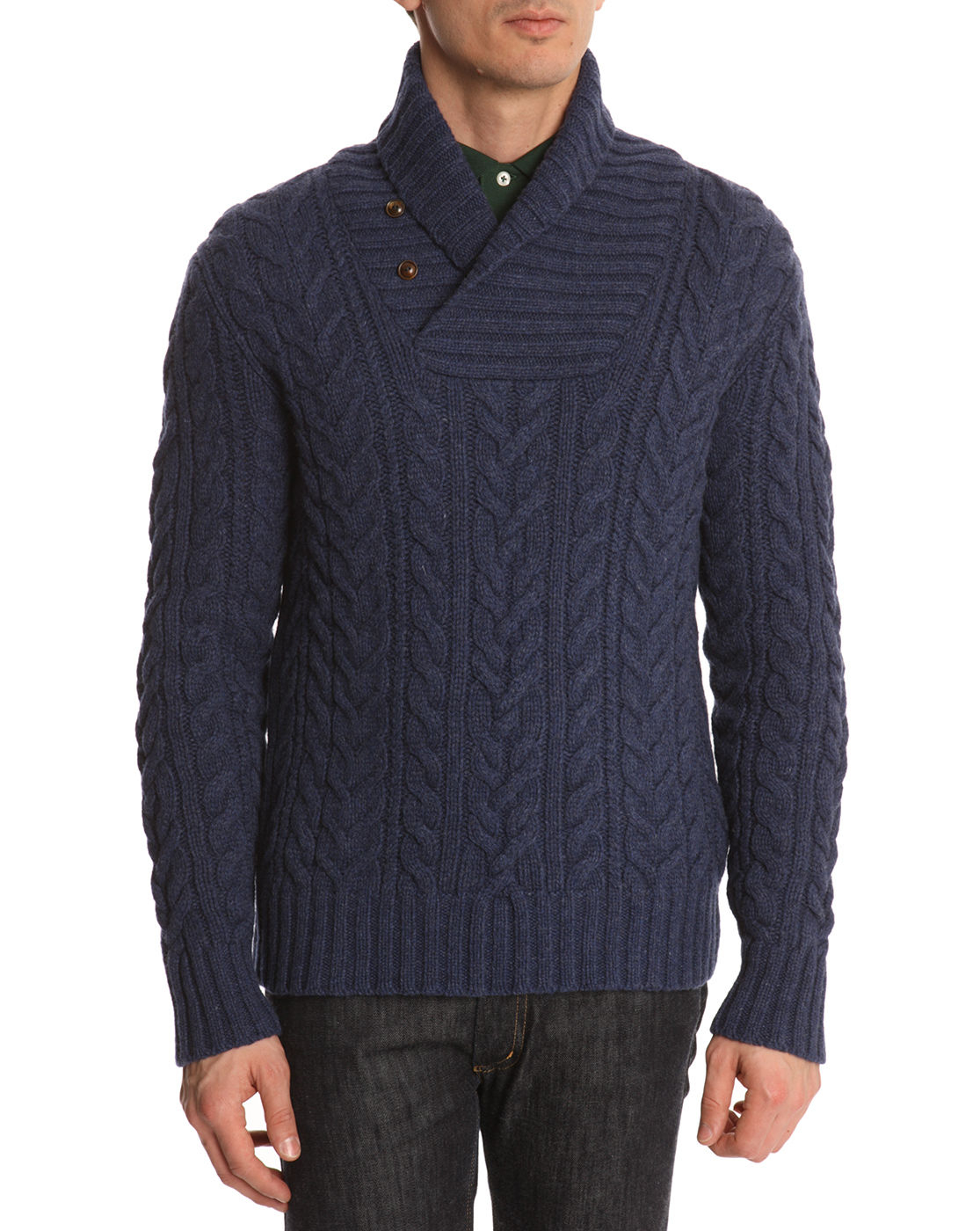 Polo Ralph Lauren Navy Cableknit Sweater with Shawl Collar in Blue for ...