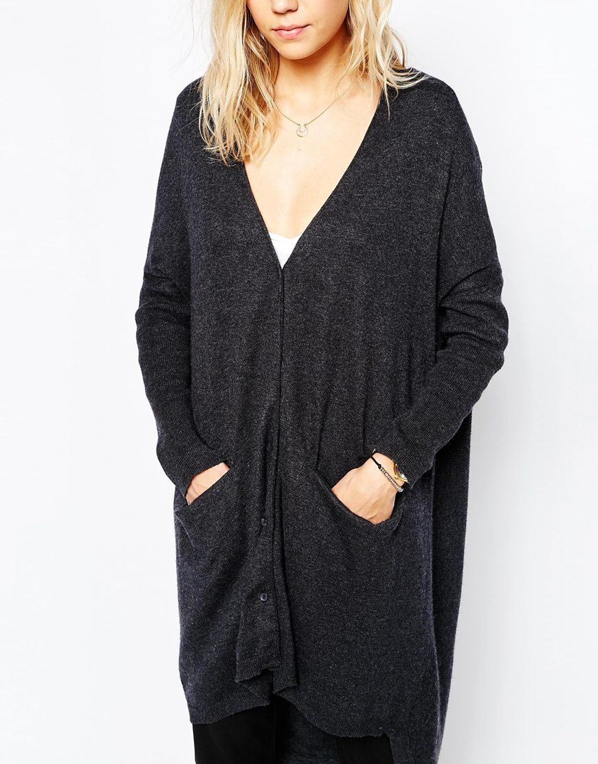 Just female Carla Long Cardigan Dress In Black Melange in Black Lyst