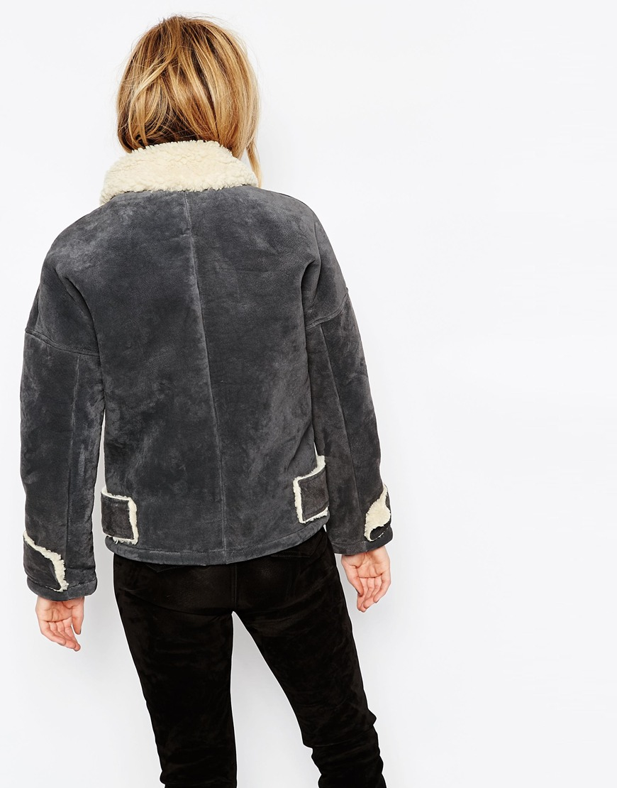Lyst ASOS Aviator Jacket In Suede Grey in Gray