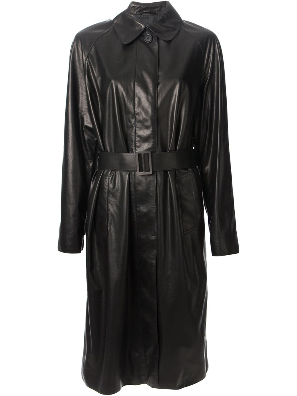 Bottega veneta Leather Belted Trench Coat in Black | Lyst