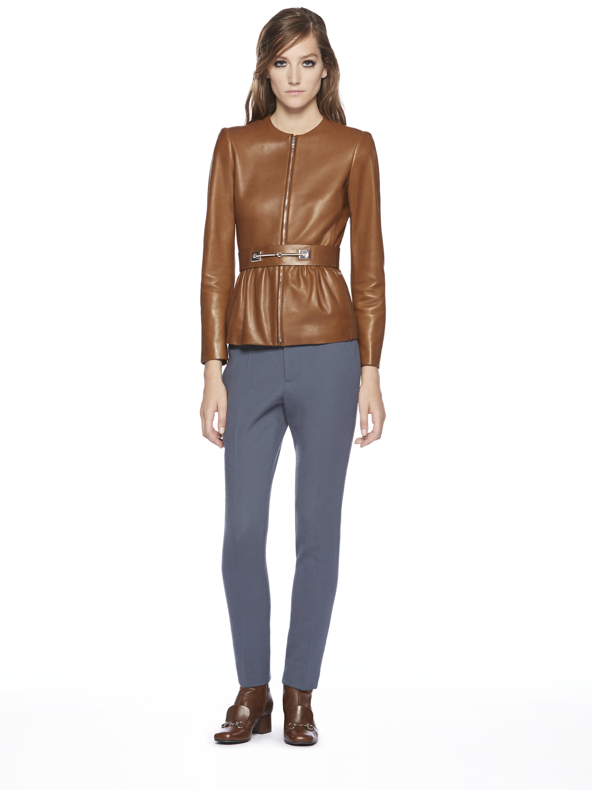 Lyst - Gucci Belted Leather Jacket in Brown