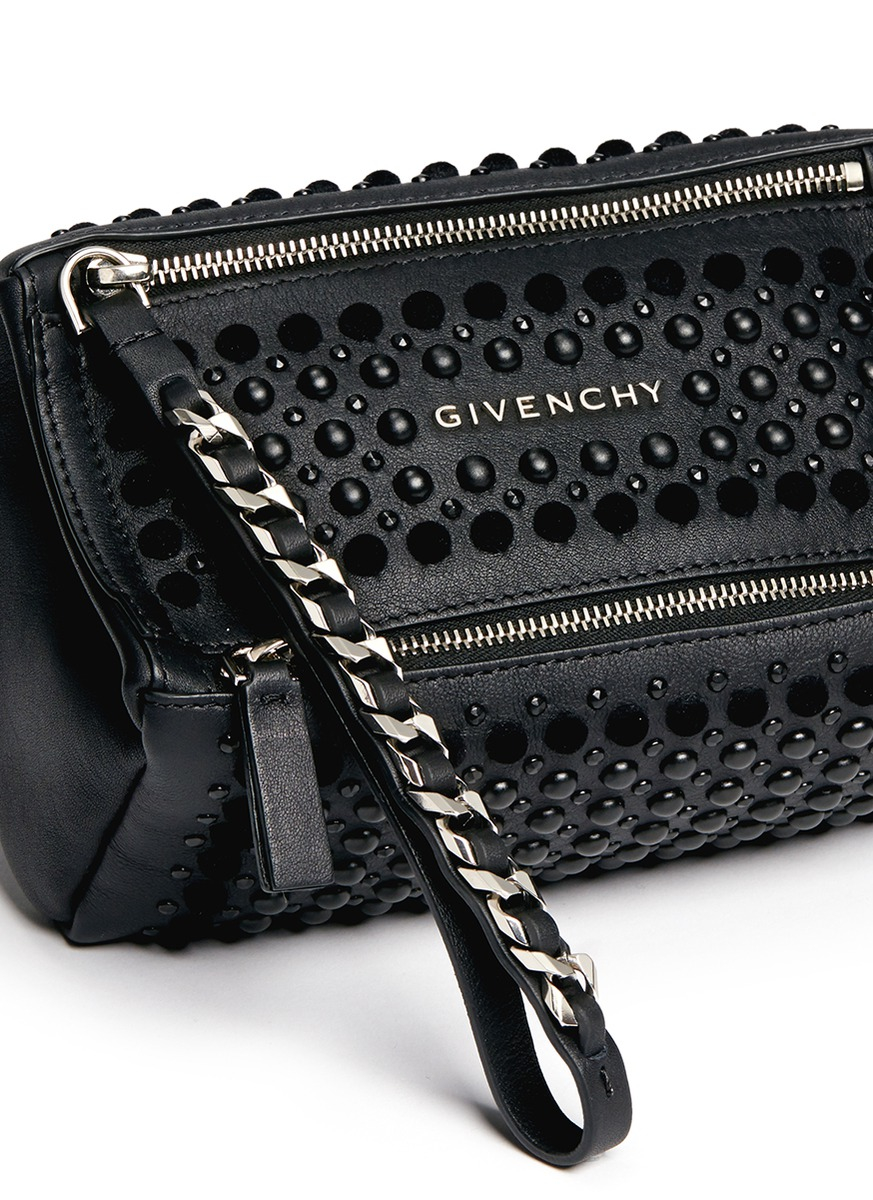 Lyst - Givenchy 'pandora' Velvet Stud Leather Wristlet Pouch in Black