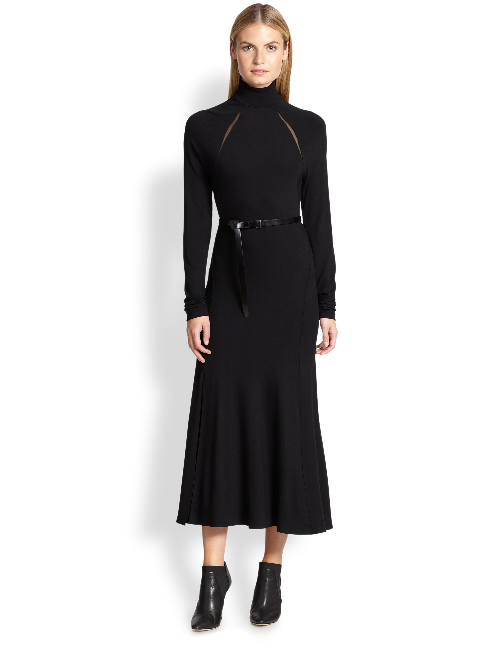 Lyst - Donna Karan Belted Jersey Maxi in Black