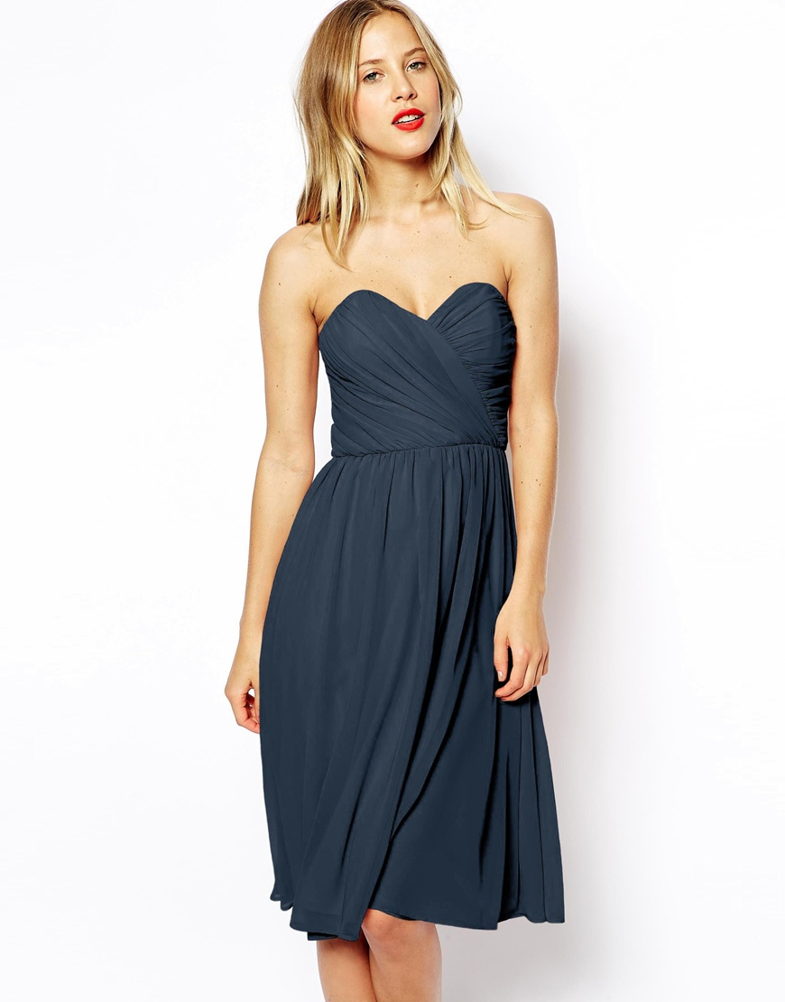 Lyst - Asos Bandeau Midi Dress in Blue