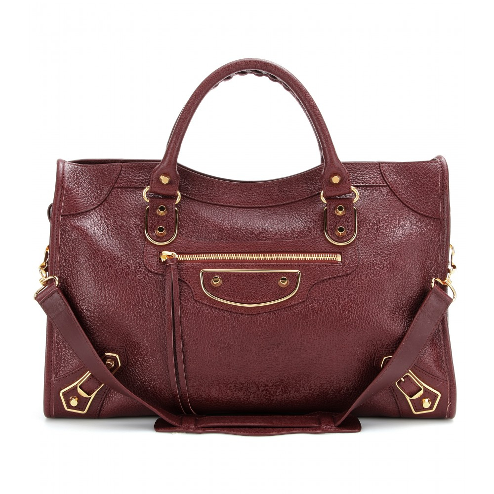 Balenciaga Classic Metallic Edge City Leather Tote in Red (bordeaux ...