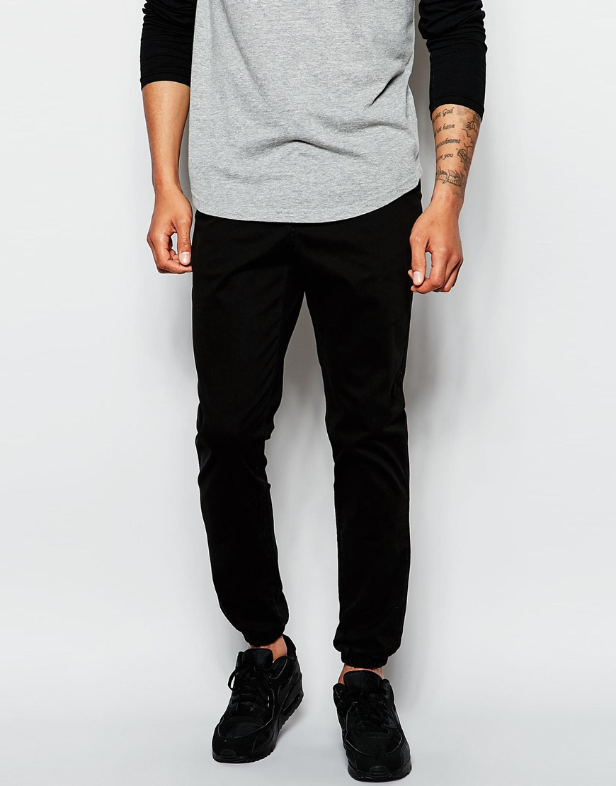 Lyst - Asos Skinny Chinos With Cuffed Hem in Black for Men Gallery