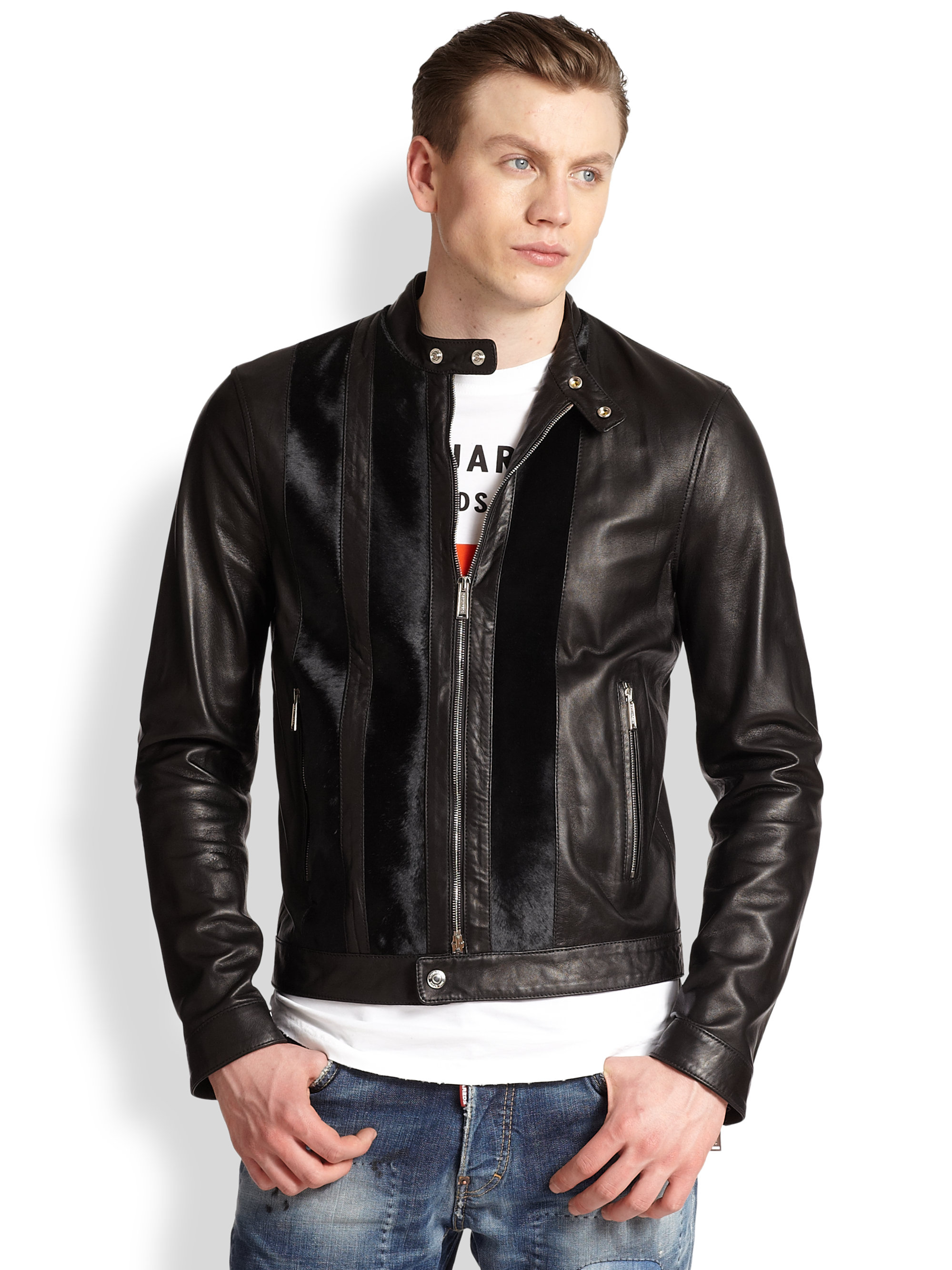 Dsquared² Lambskin Leather Jacket in Black for Men | Lyst