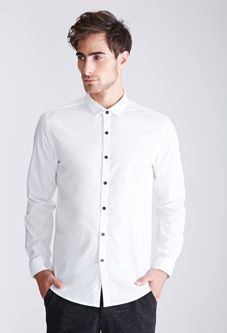 Lyst - Forever 21 Contrast-button Collared Shirt in White for Men