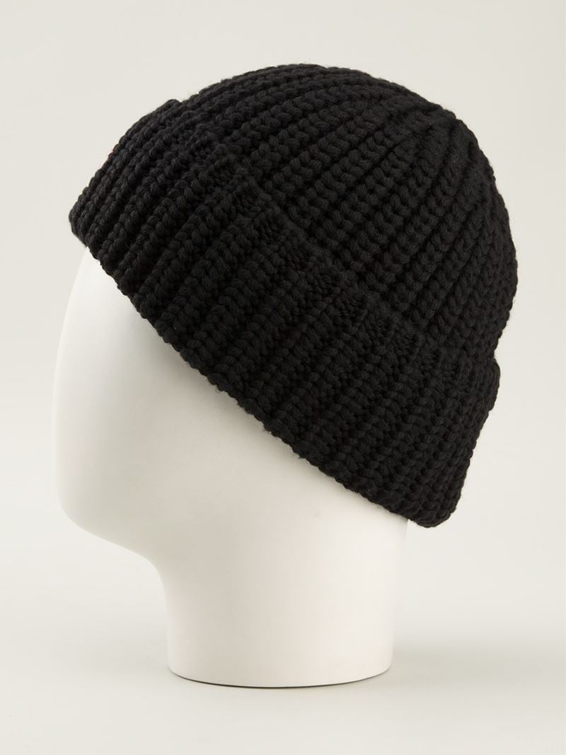 Lyst - Moncler Ribbed Knit Beanie Hat in Black for Men