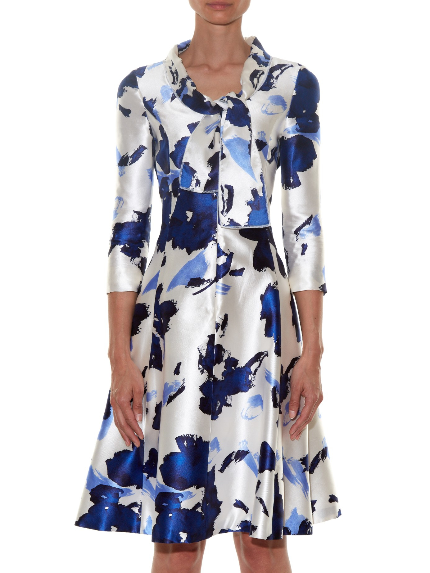 Oscar De La A Flower Dress Weddings Dresses Lyst Oscar De La A Fl Print Silk Mikado Dress In Blue
