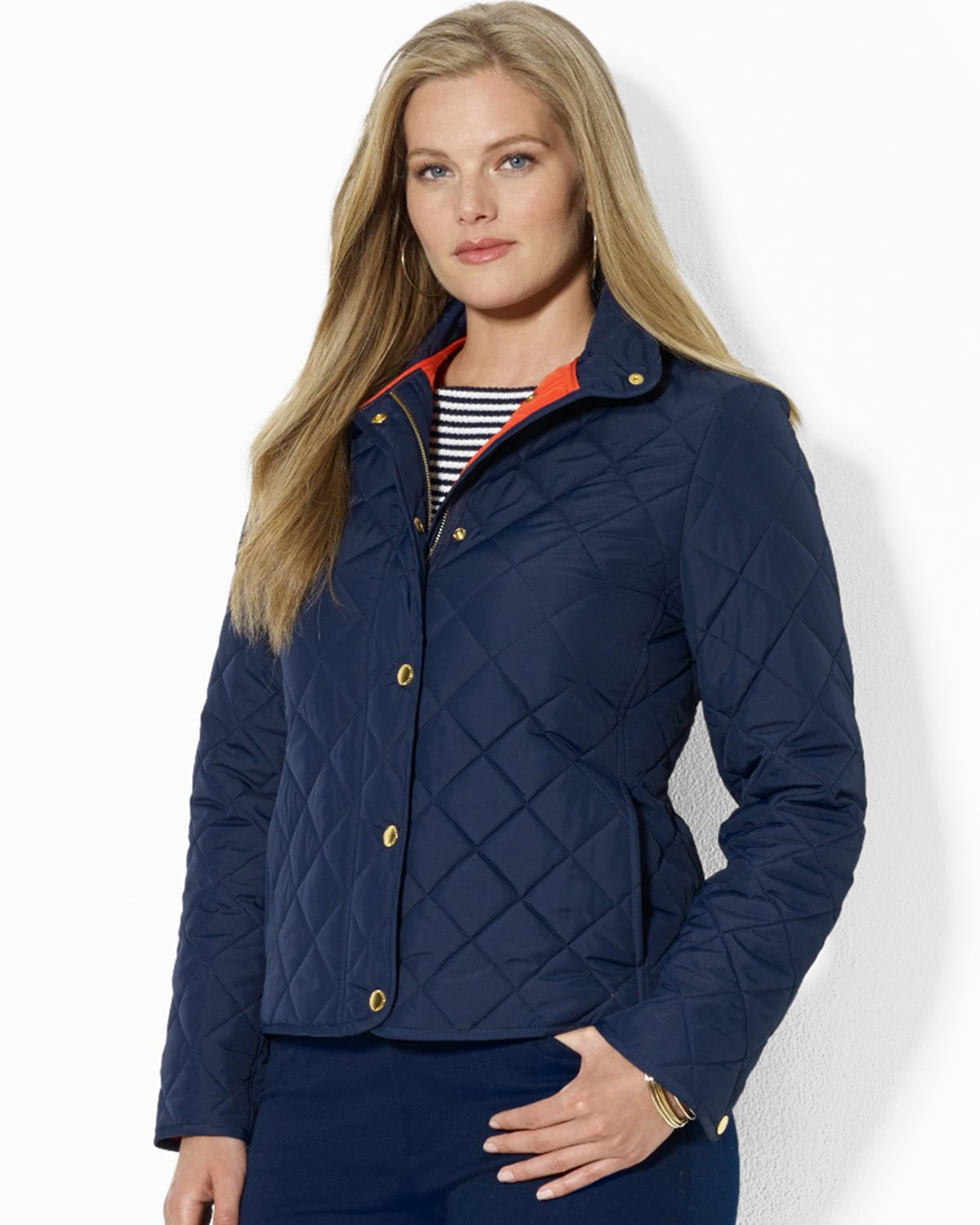 Lyst - Ralph Lauren Lauren Plus Snap Front Quilted Jacket in Blue