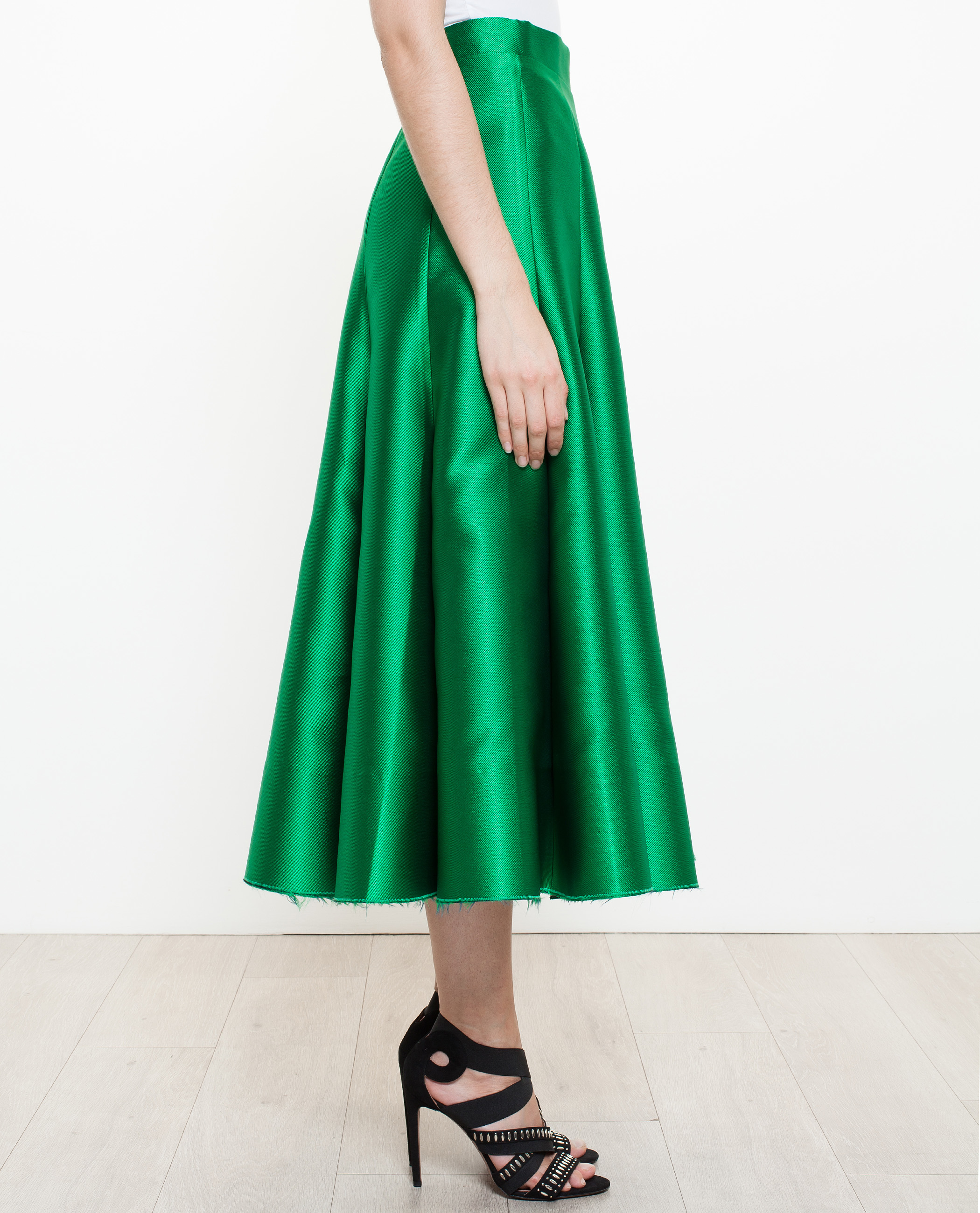 green satin skirt outfit