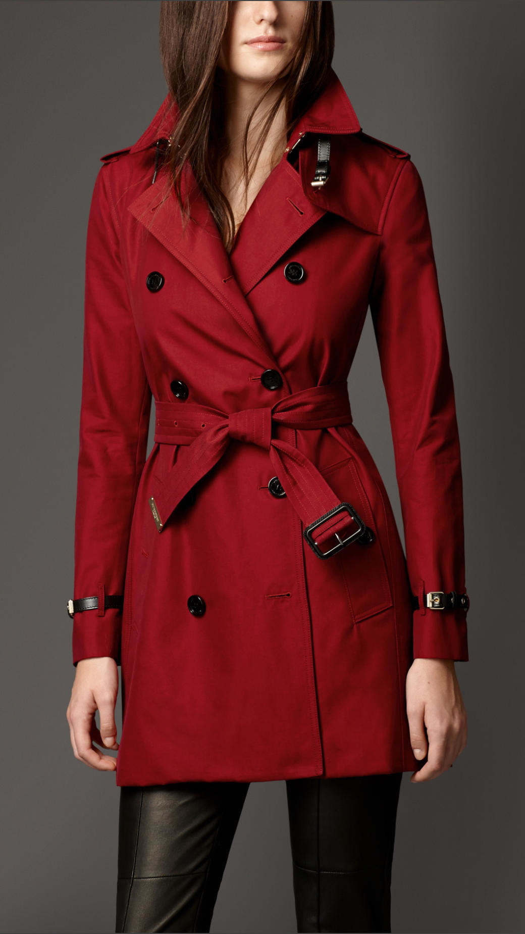 Lyst - Burberry Leather Detail Cotton Gabardine Trench Coat in Red