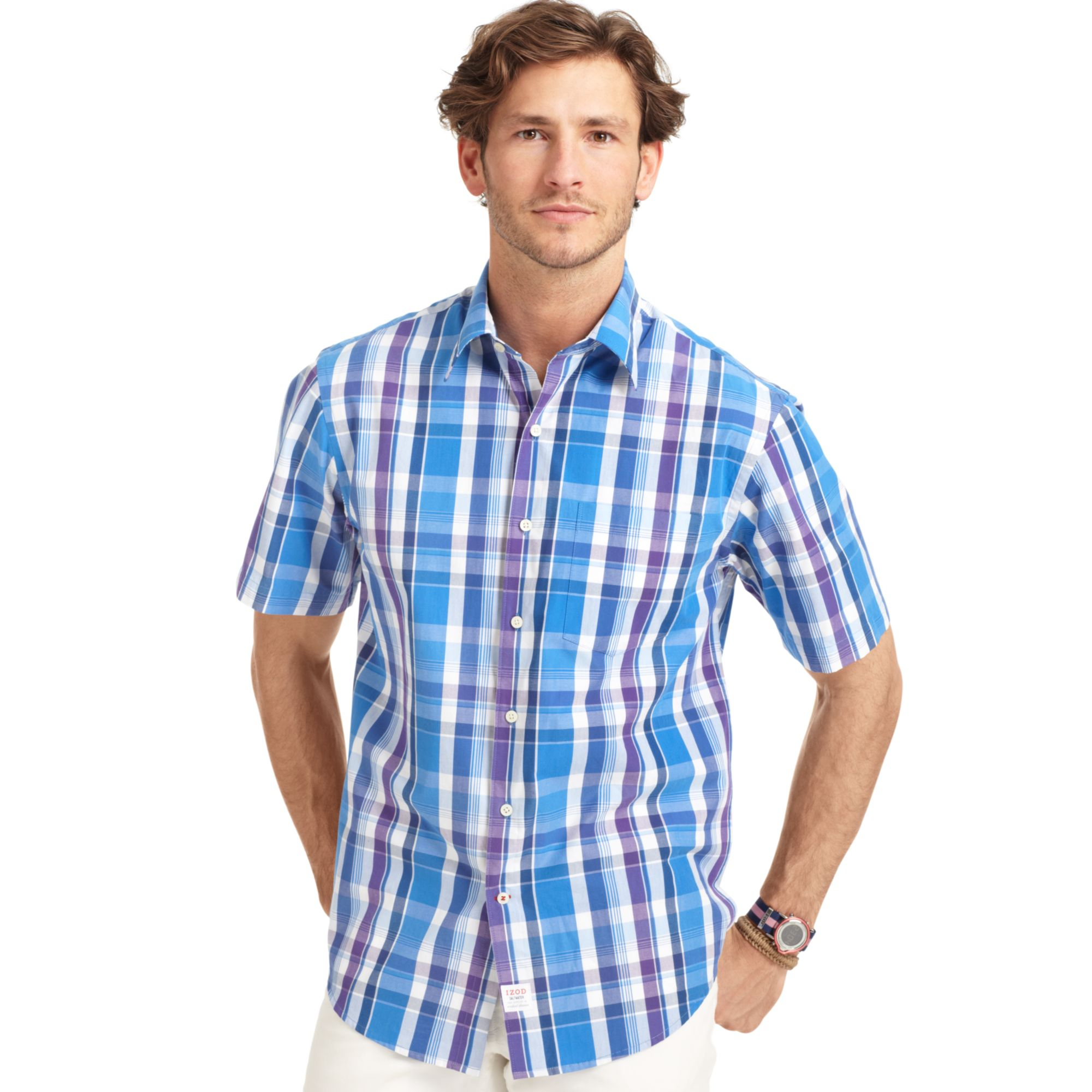 Izod Saltwater Plaid Shirt in Blue for Men (Strong Blue) | Lyst