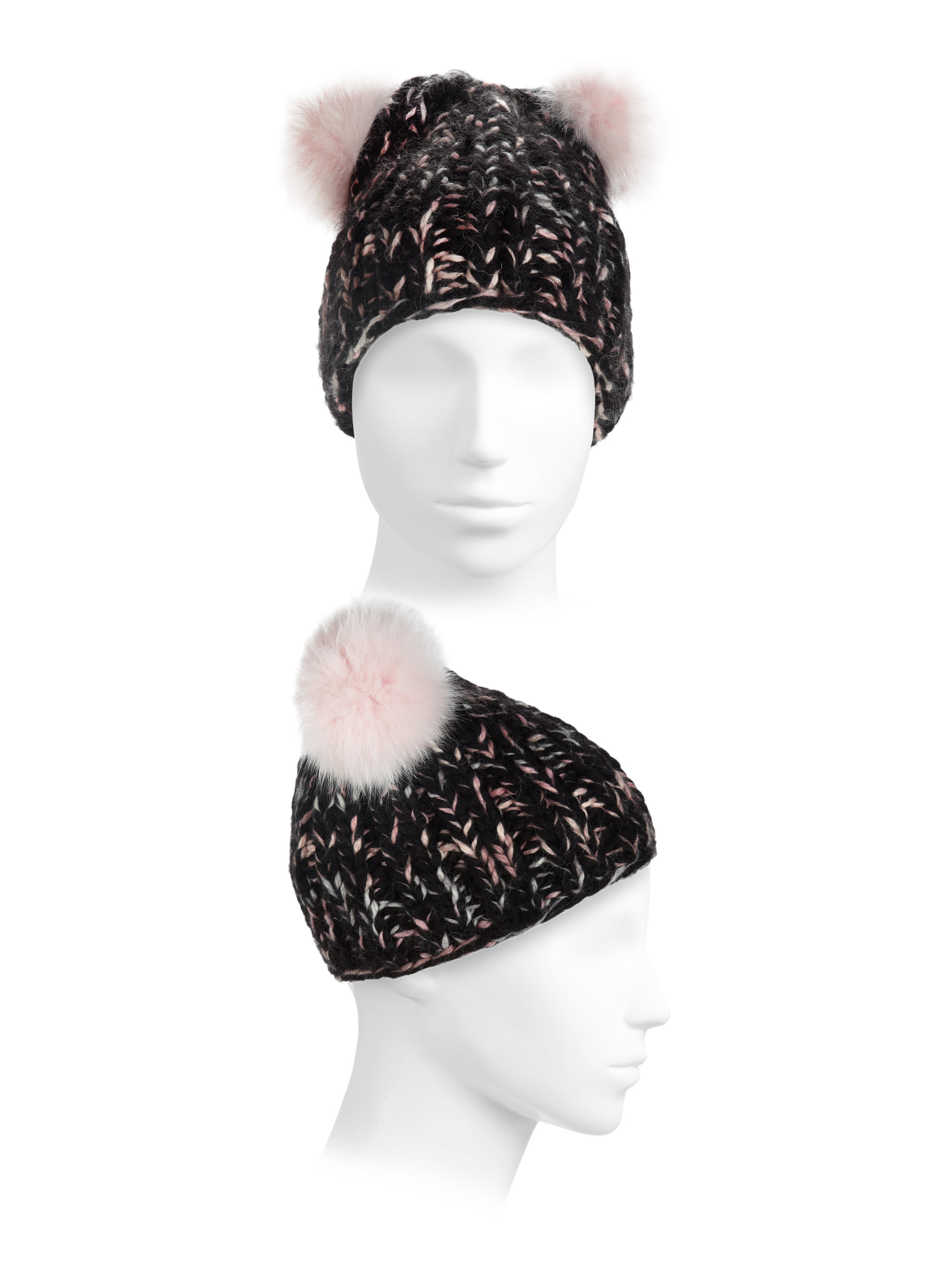 anthropologie hat pom pom pom  Black Lyst Fox Pom Beanie Wool  Fur in Eugenia Mimi kim & Alpaca