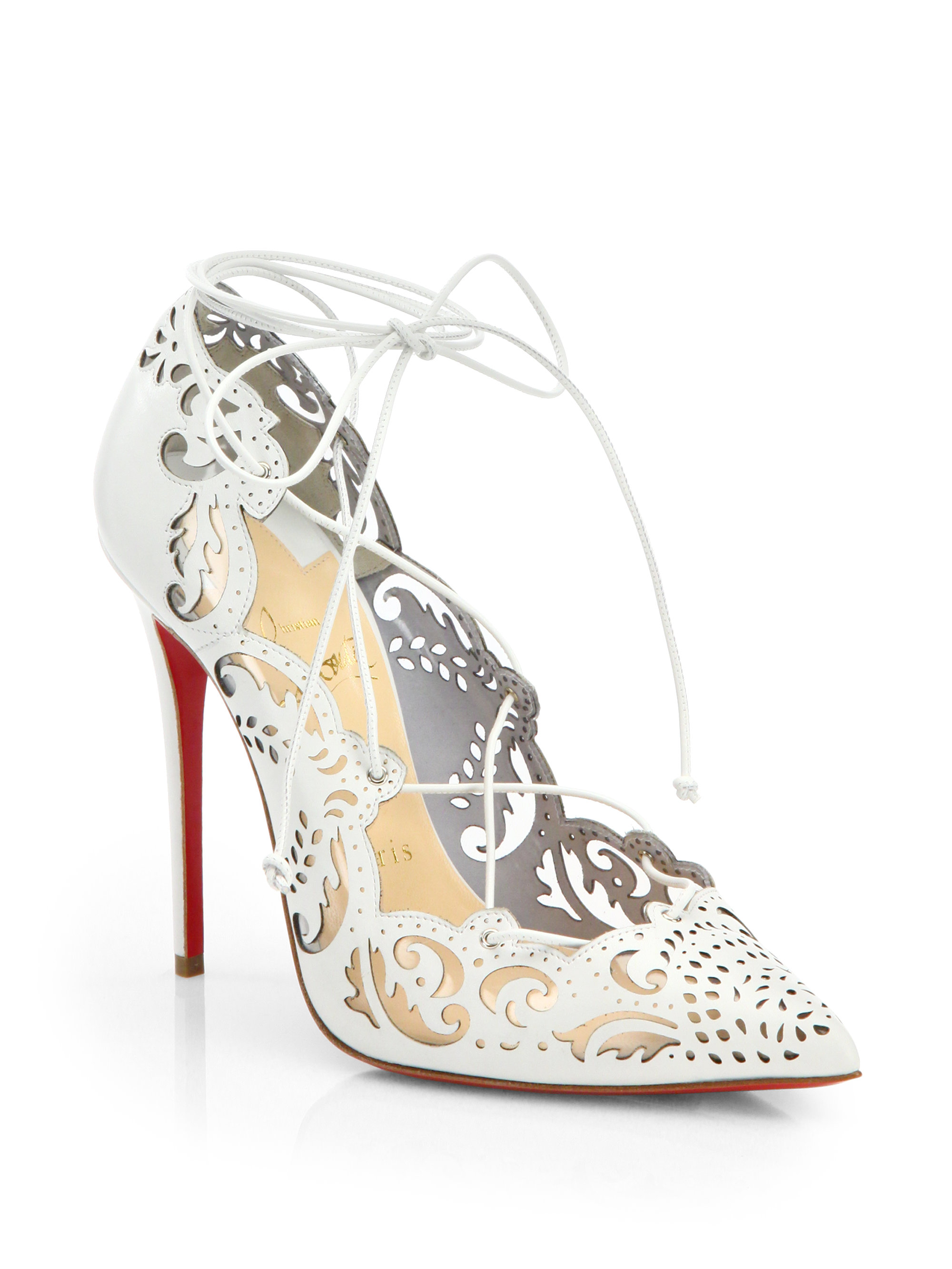 Christian louboutin Impera Lasercut Leather Pumps in White | Lyst