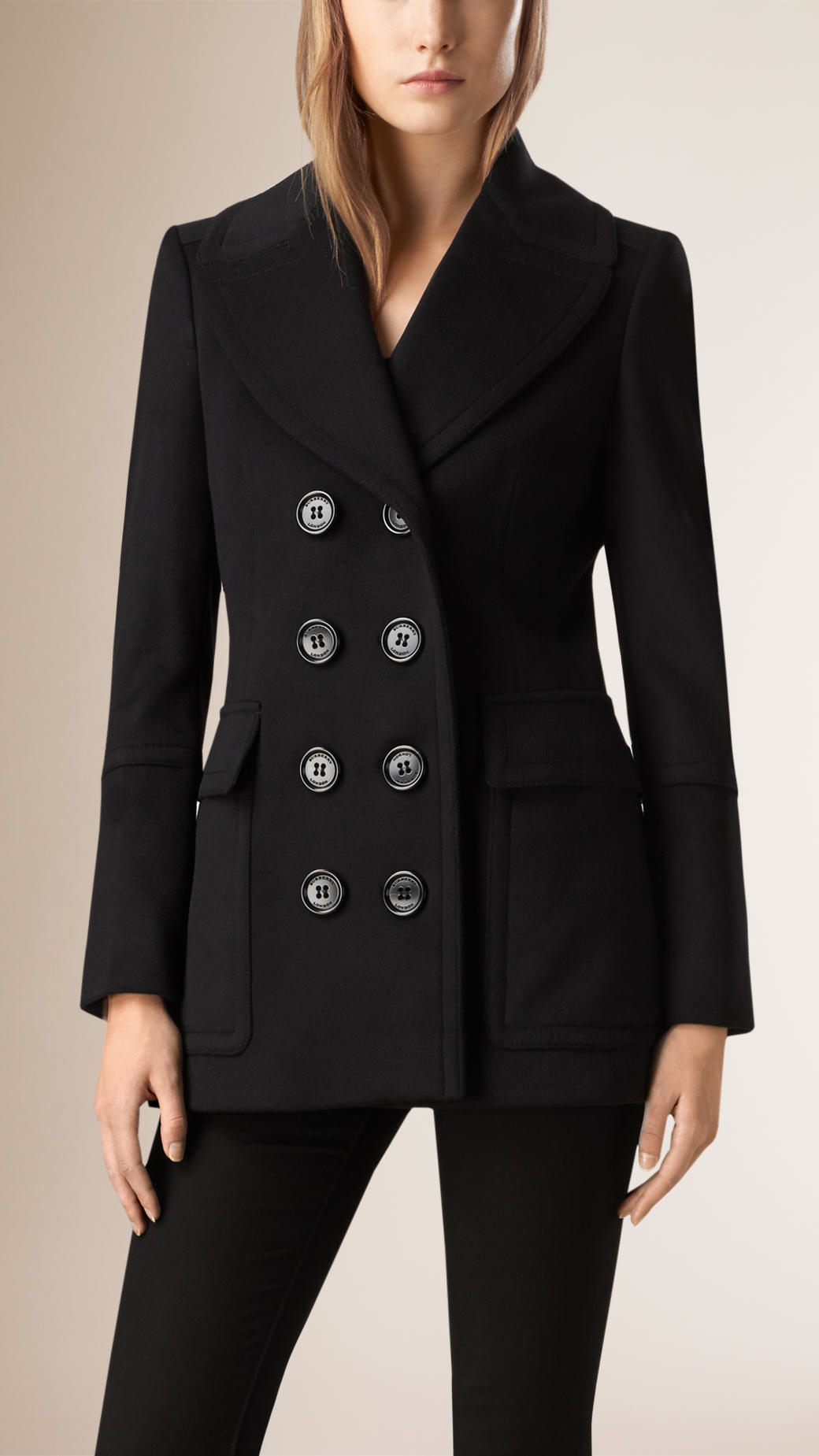 Burberry Wool Cashmere Pea Coat in Black - Lyst