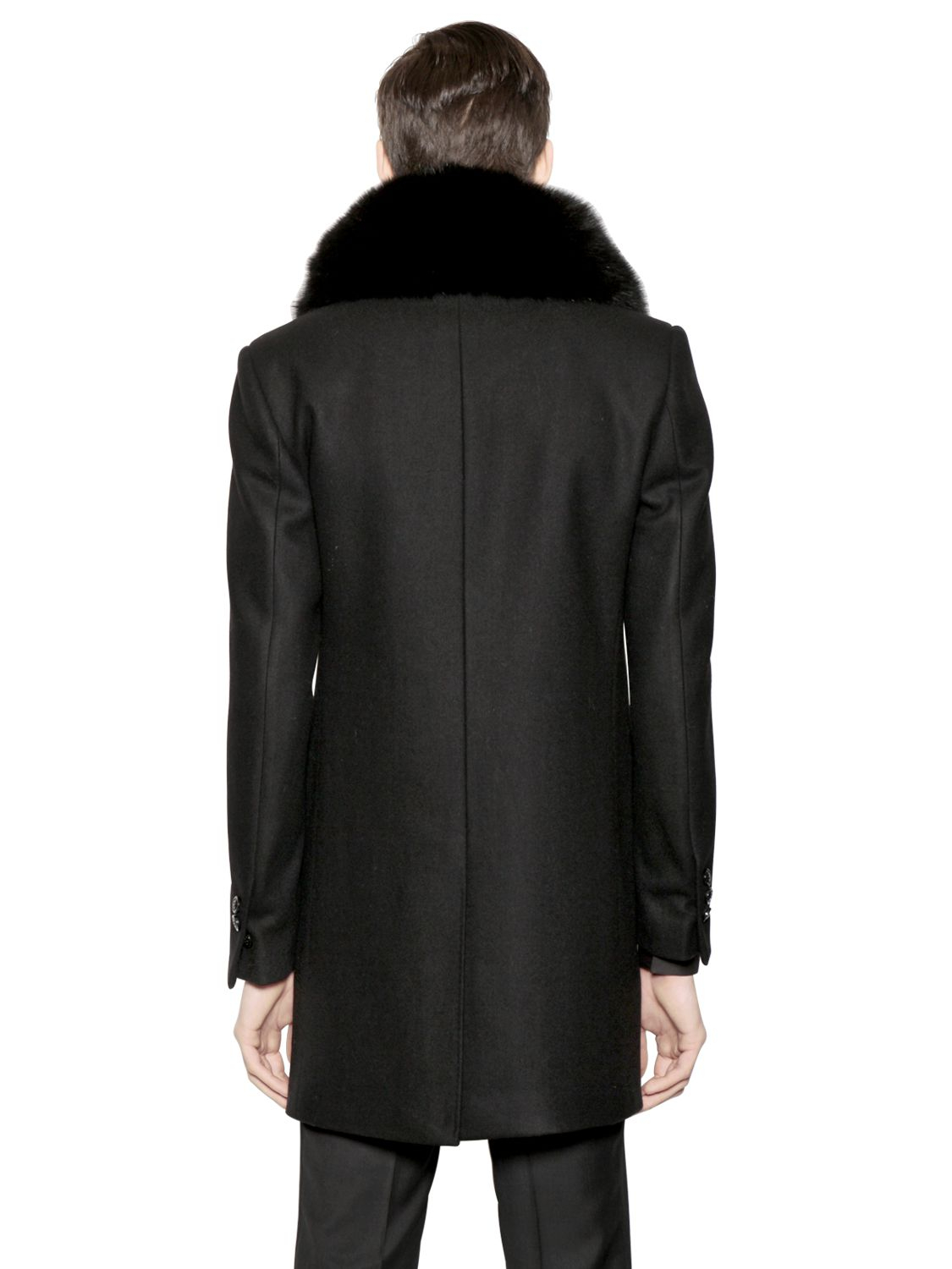 Lyst - Lords & Fools Wool Blend Coat With Fox Fur Collar in Black for Men