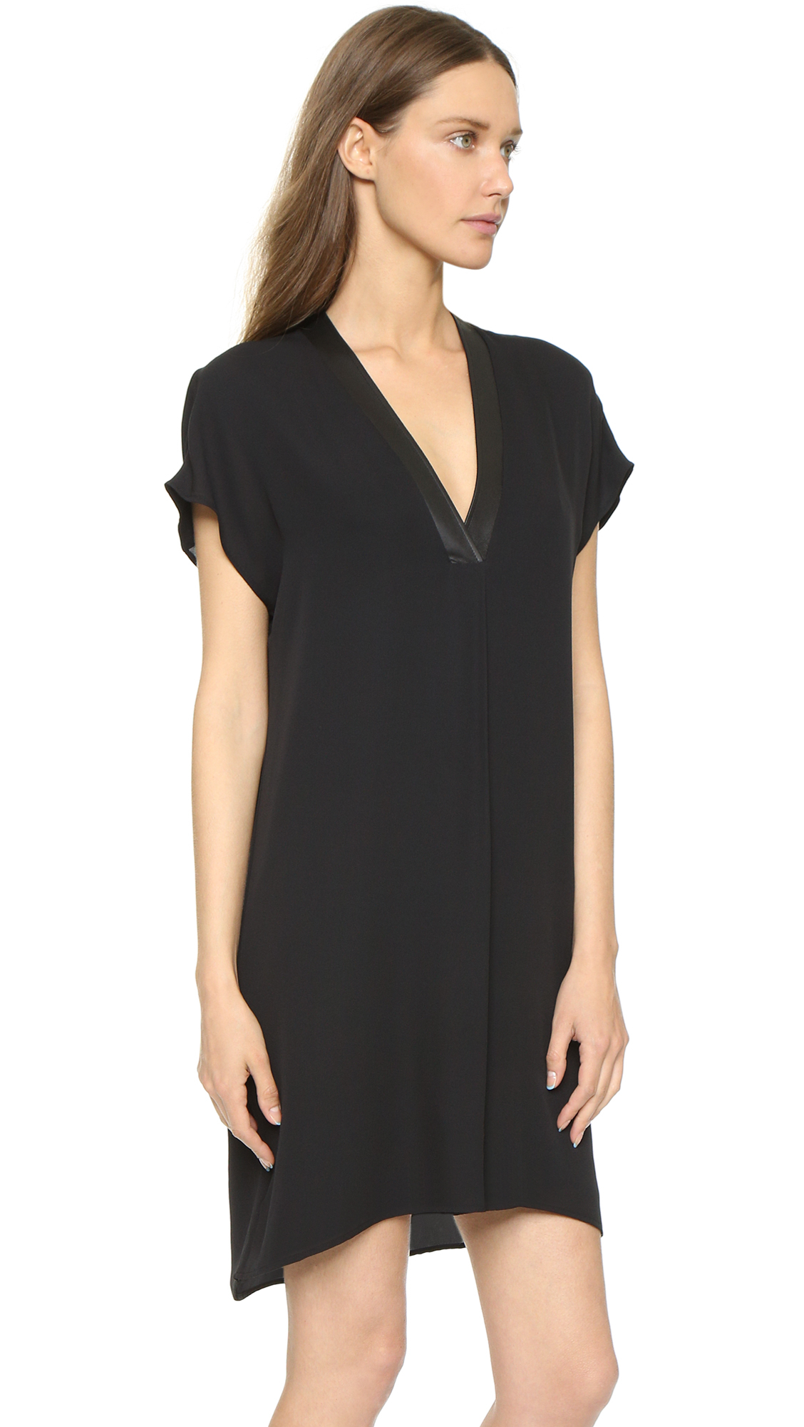 Vince Leather Trim Popover Dress - Black in Black | Lyst