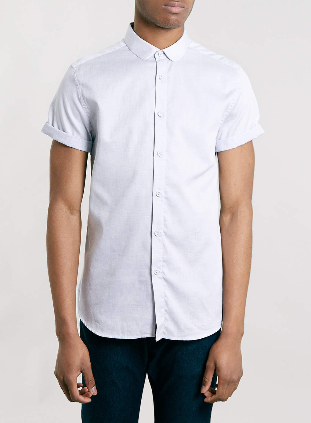 Topman Grey Short Sleeve Curve Collar Shirt in Blue for Men | Lyst