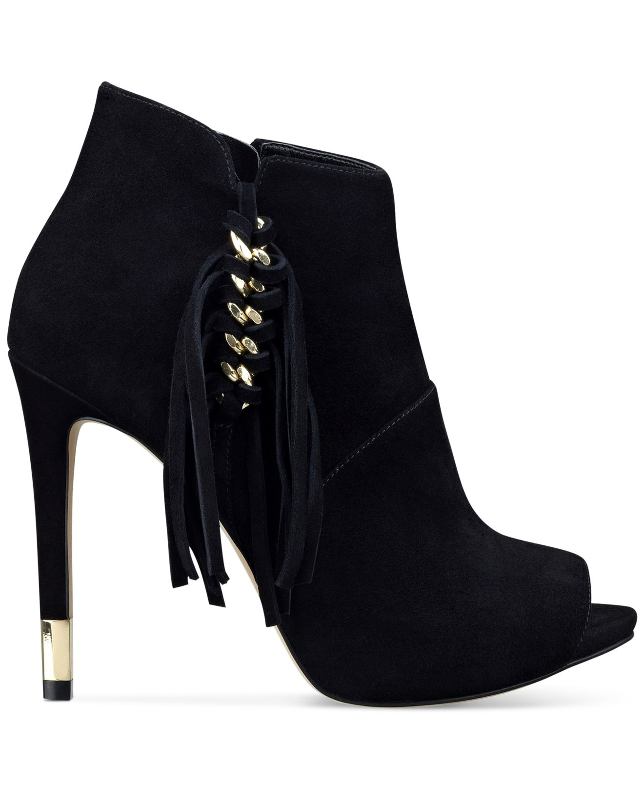 black peep toe heel booties
