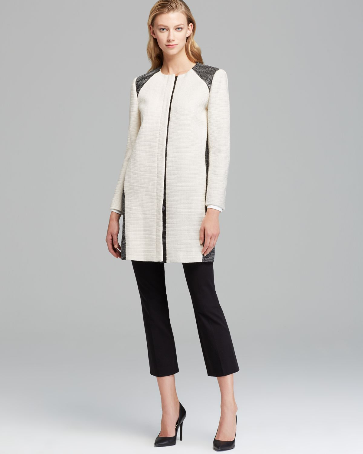 Lyst Dkny Collarless Coat in White