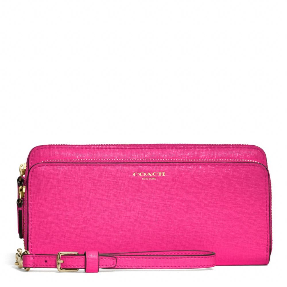 Lyst - COACH Double Accordion Zip Wallet in Saffiano Leather in Pink
