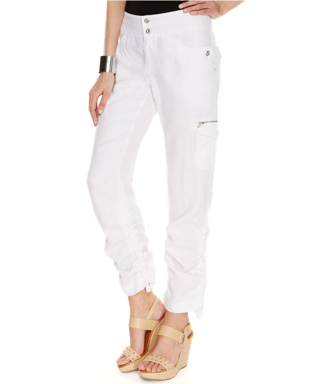 white linen cargo pants - Pi Pants