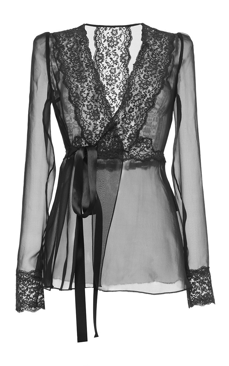 Dolce & Gabbana Silk Blend Chiffon Lace Wrap Blouse in Black - Lyst