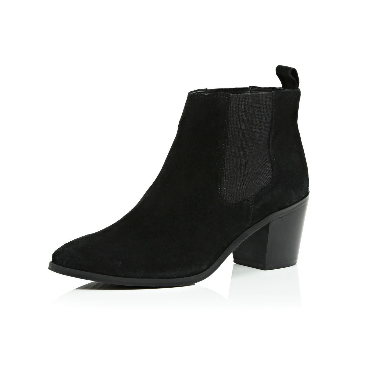 Lyst - River Island Black Suede Mid Heel Ankle Boots in Black