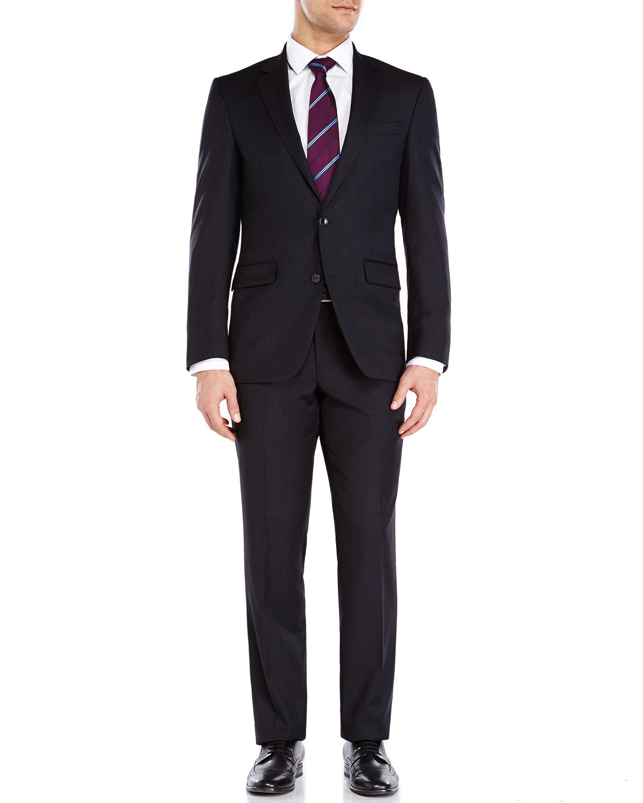 cole Black & Navy Stripe TwoButton Slim Fit Suit in Black for Men (Black/Navy) Lyst