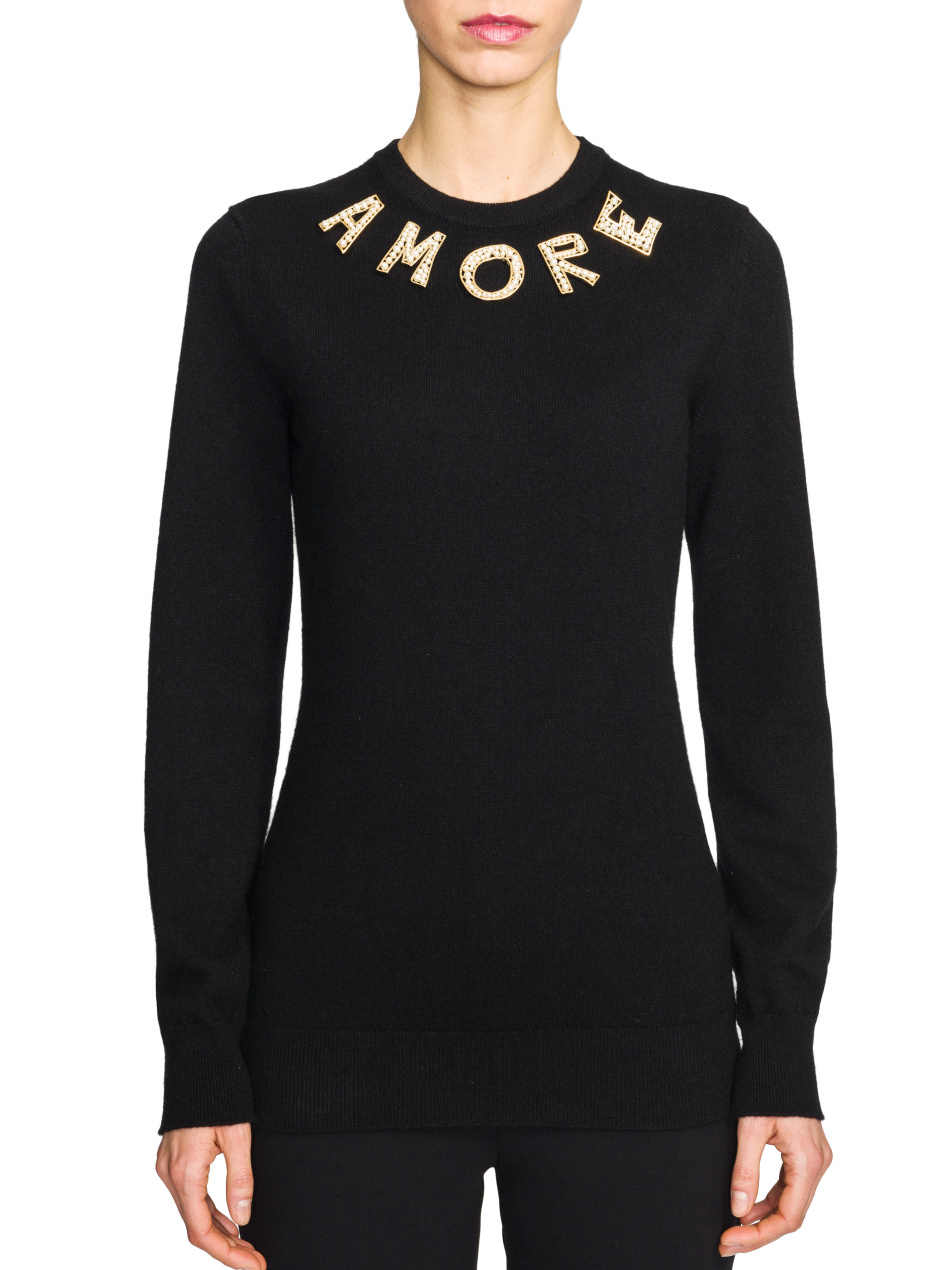 Lyst - Dolce & Gabbana Embellished Amore Cashmere Sweater in Black