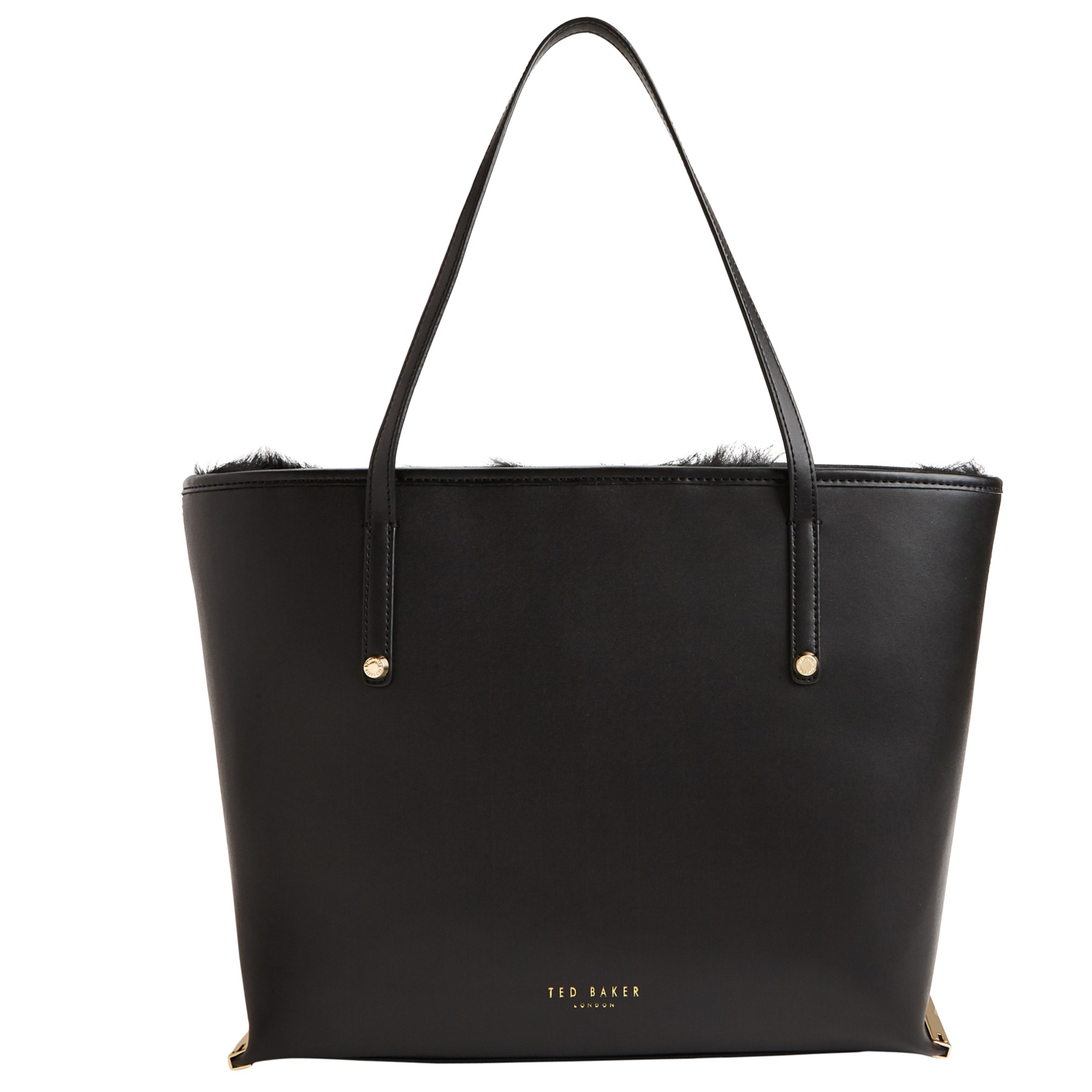 Ted baker Shearling Lined Large Leather Shopper Bag in Black | Lyst
